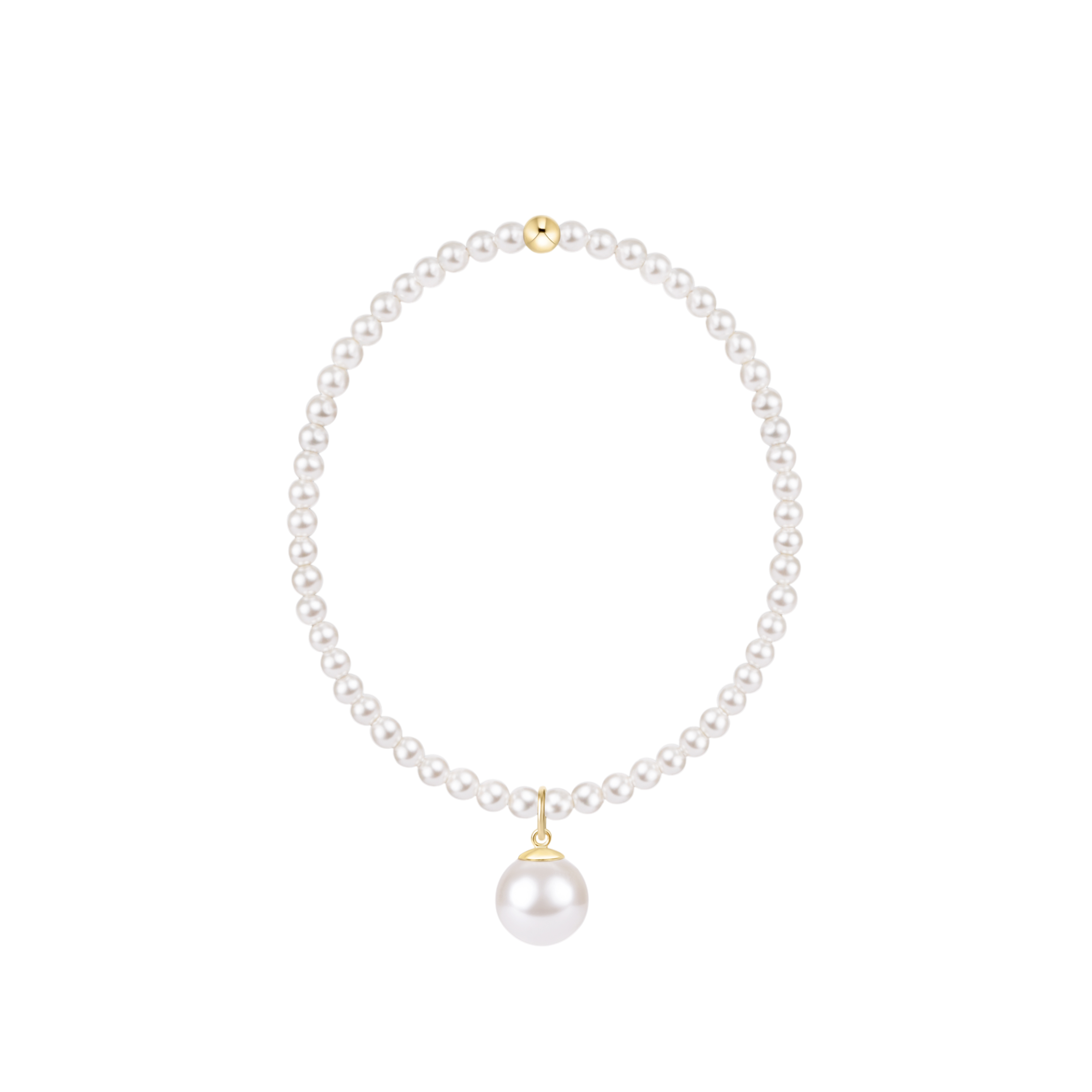 Pearl bracelet with pearl charm on a white background. Available at Be Charmed