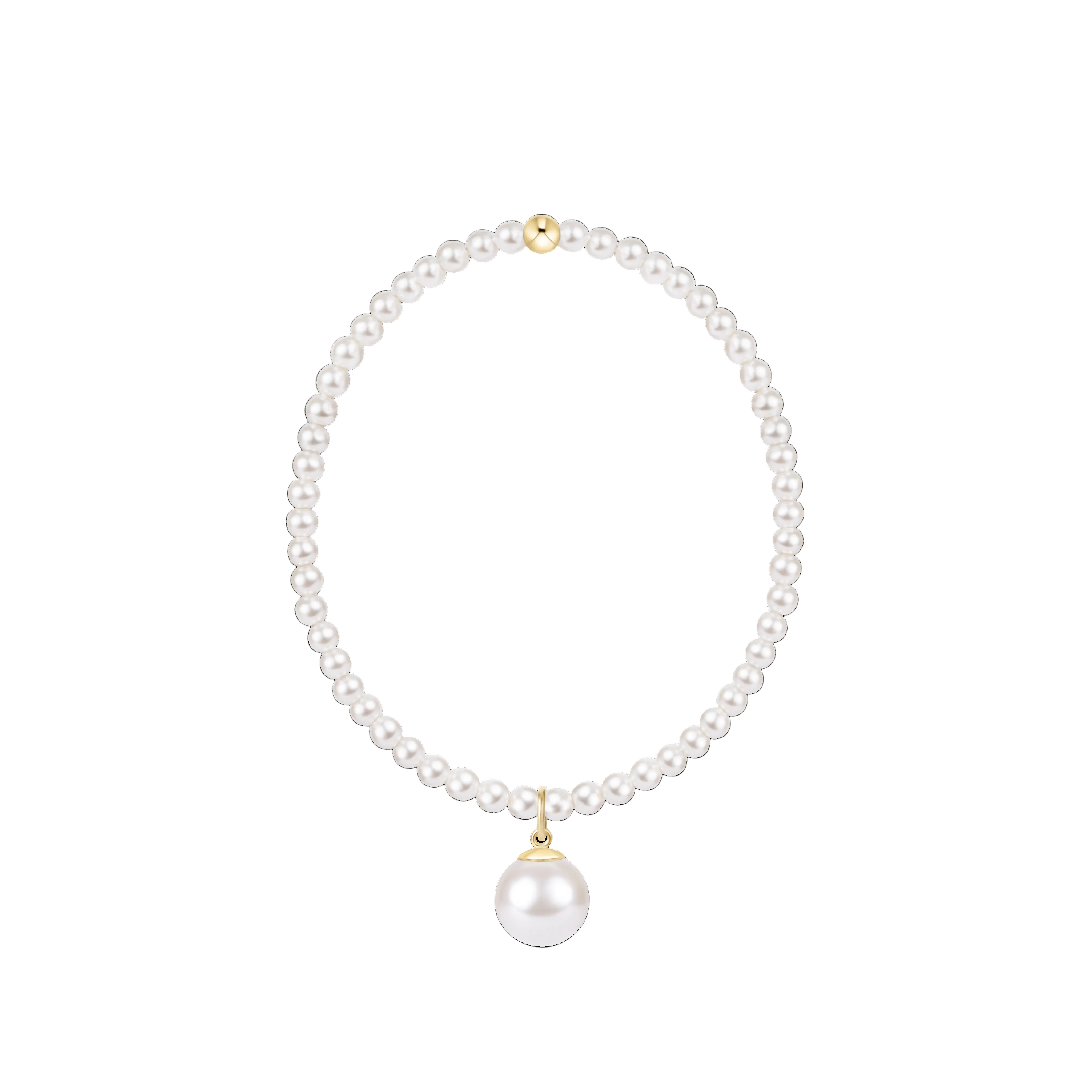 Pearl bracelet with pearl charm on a white background. Available at Be Charmed