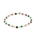 A multicolored bead bracelet with gold accents and a hot mess design, featuring a variety of colored beads and a gold-filled chain. Available at Be Charmed