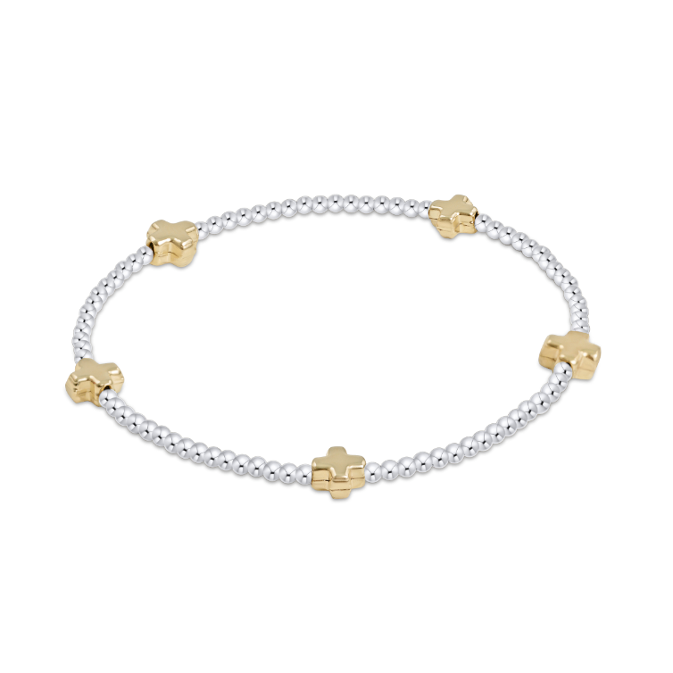 Gold Signature Cross Small Sterling Mixed Metal Bead 2mm Bracelet by enewton featuring gold-filled and sterling beads with a small cross; available at Be Charmed