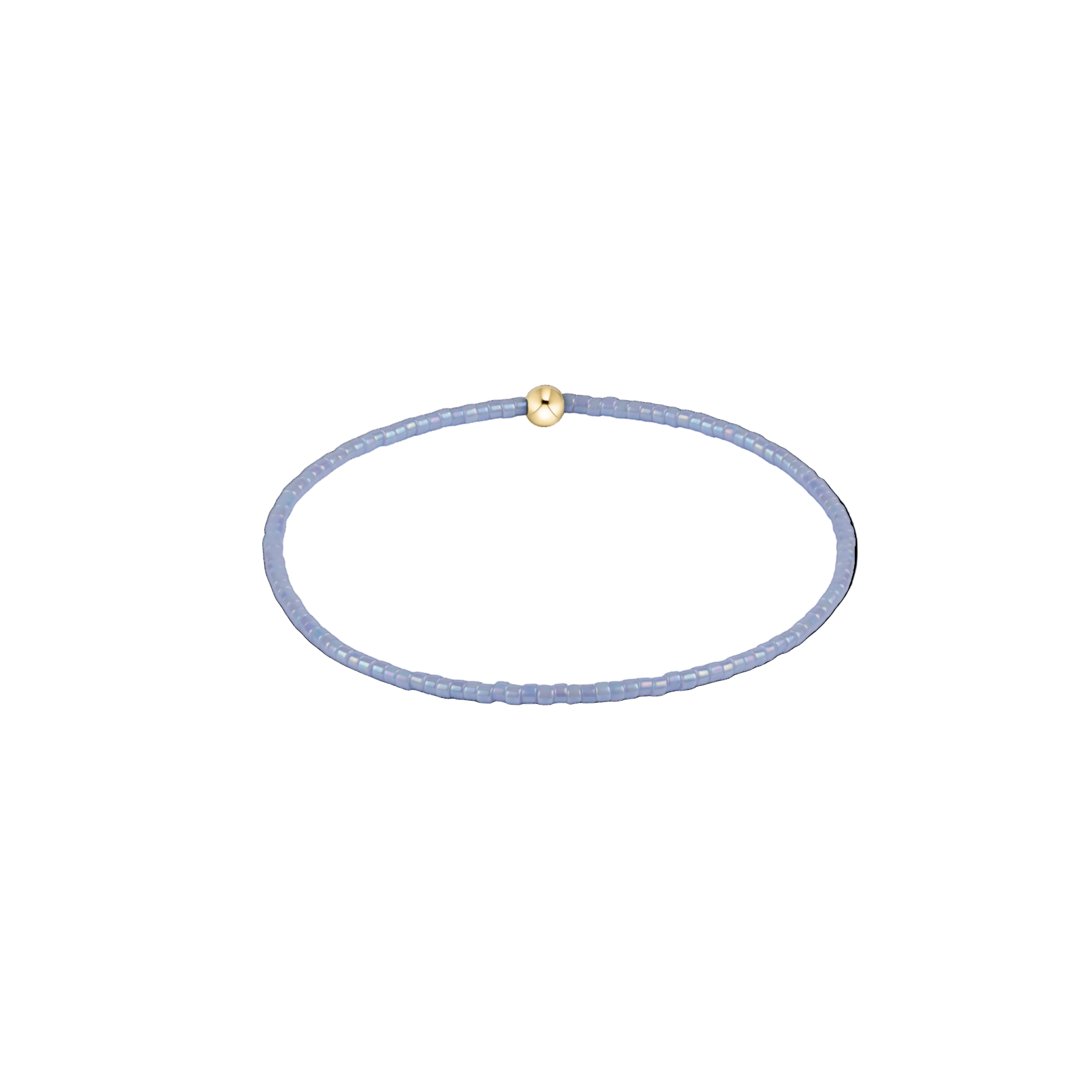 Thin blue beaded bracelet with a gold clasp on a white background. Available at Be Charmed