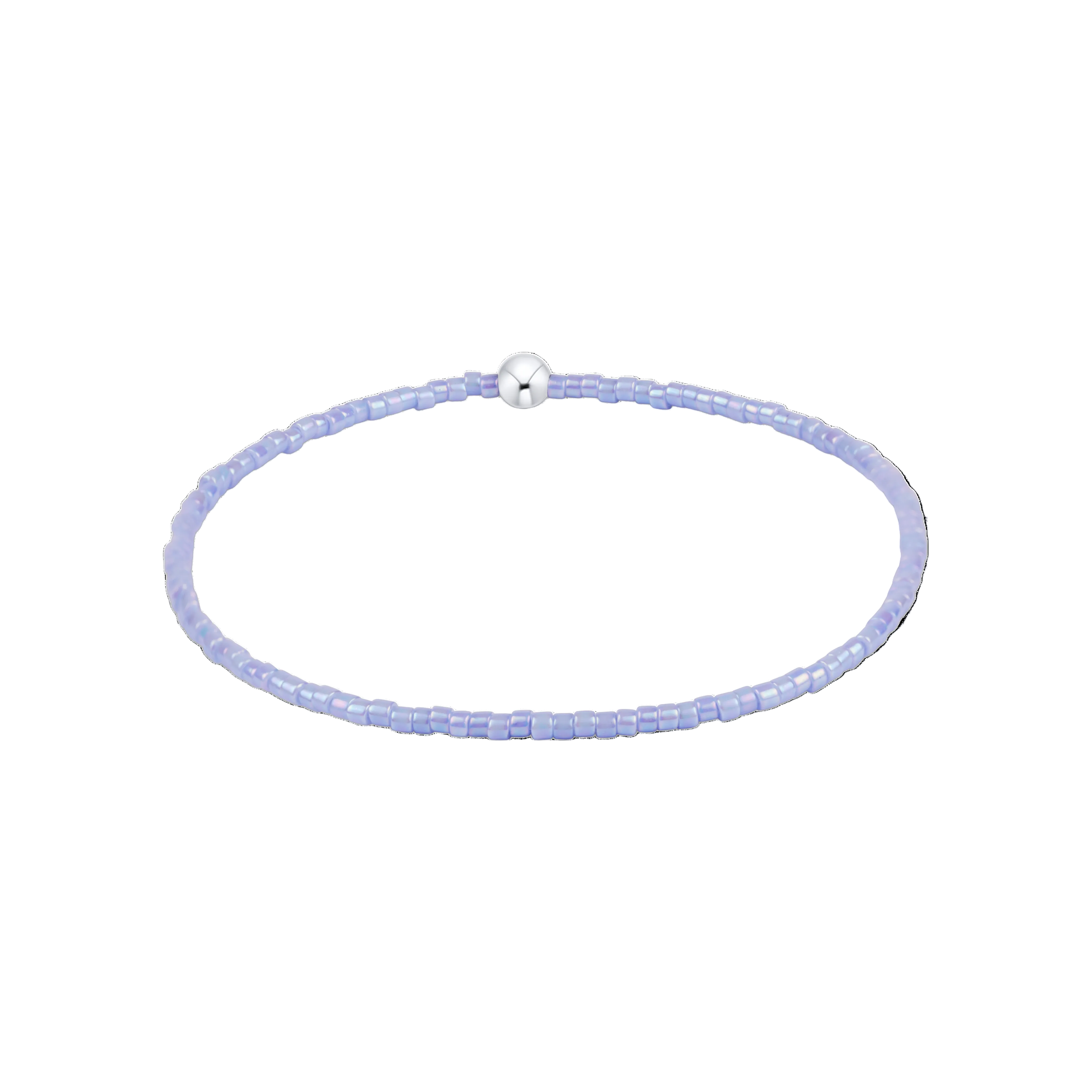 Lavender beaded necklace with a silver clasp on a white background. Available at Be Charmed