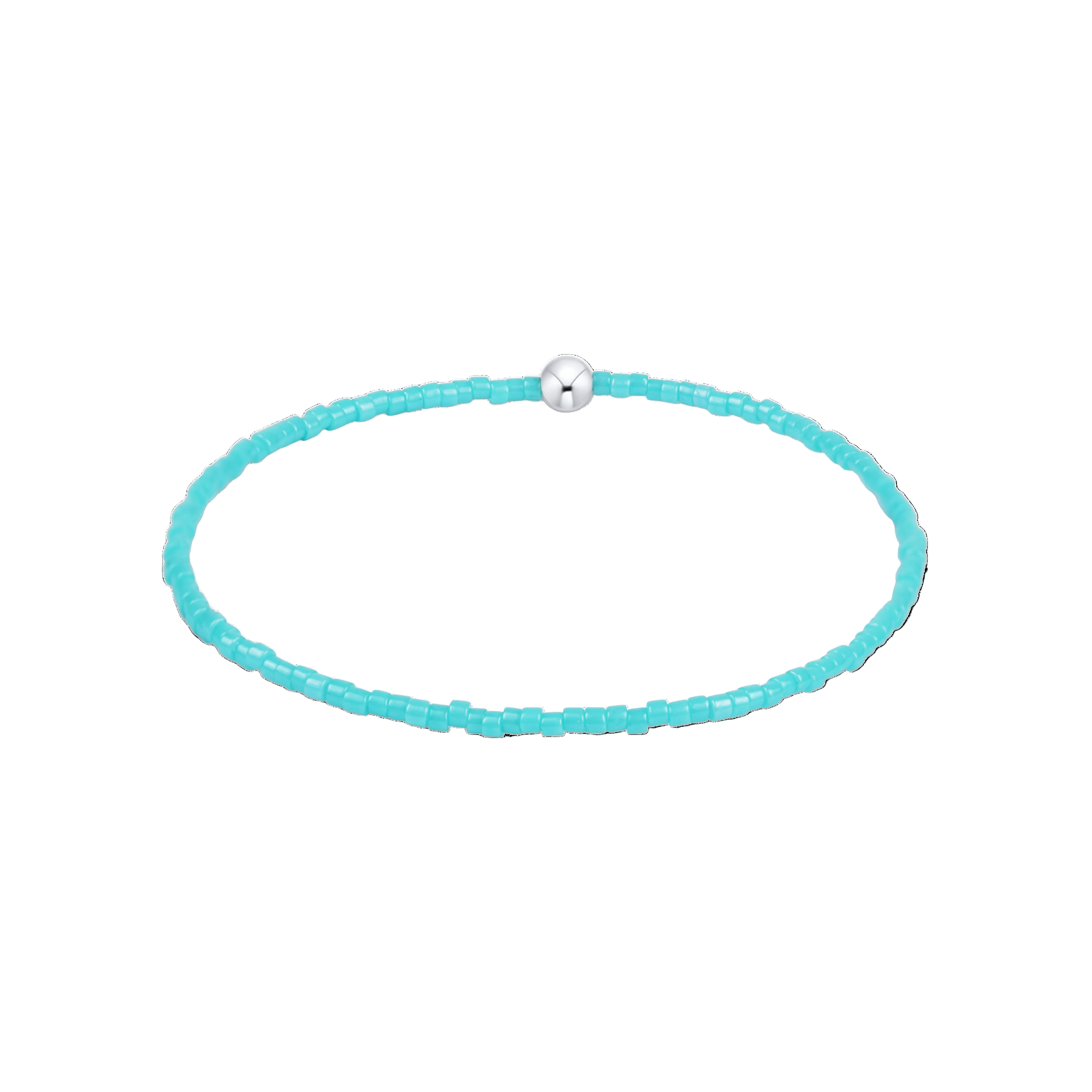 Turquoise beaded bracelet with a silver clasp on a white background. Available at Be Charmed