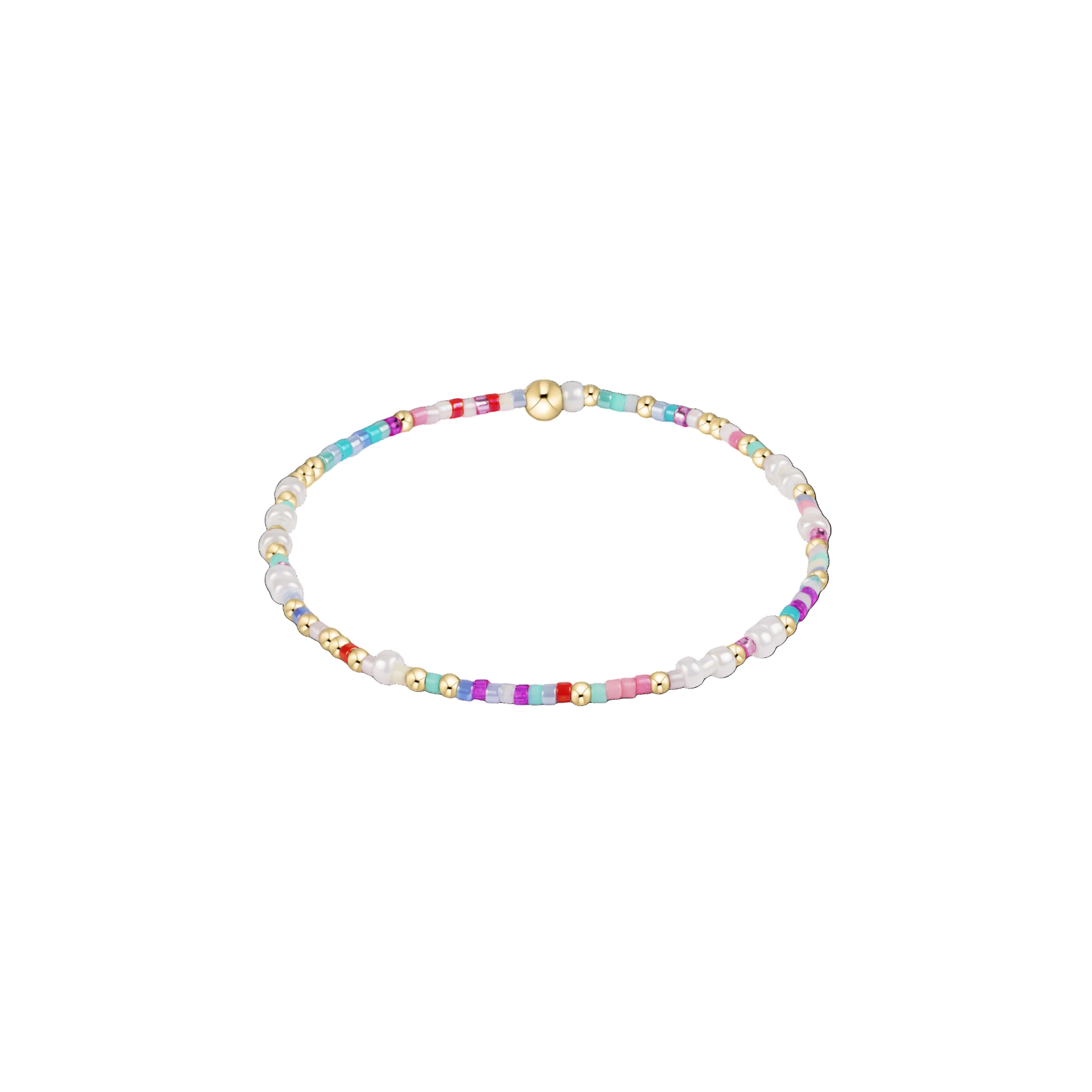 Multicolored beaded bracelet on a white background. Available at Be Charmed