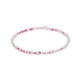 Beaded bracelet with pink and white beads on a white background. Available at Be Charmed