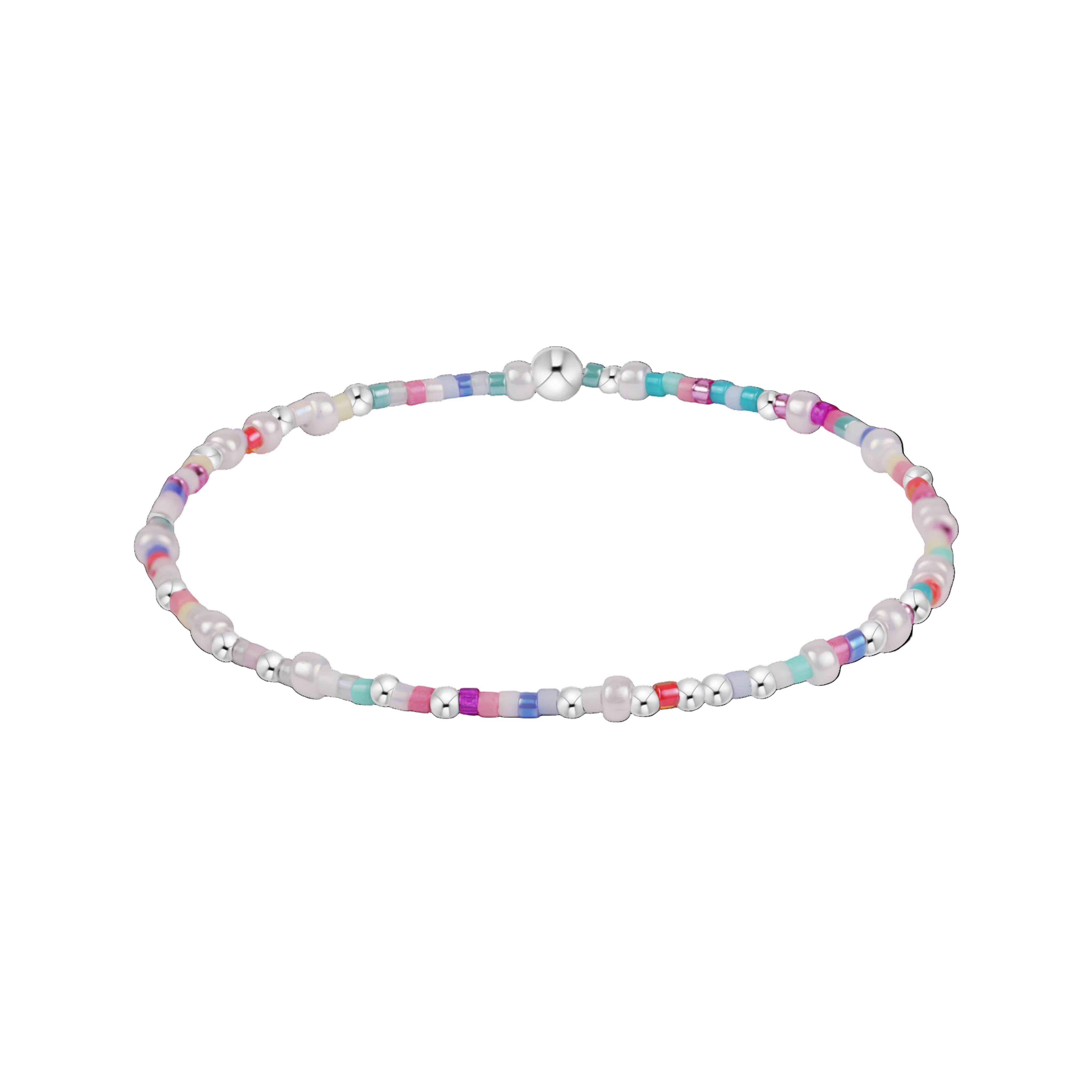 Multicolored beaded bracelet on a white background. Available at Be Charmed