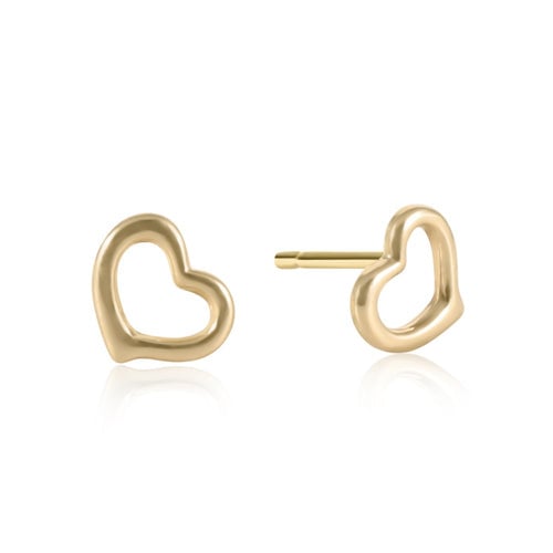 enewton gold Love stud earrings with delicate script design, perfect for everyday wear or gifting. Lightweight and elegant. Available at Be Charmed.