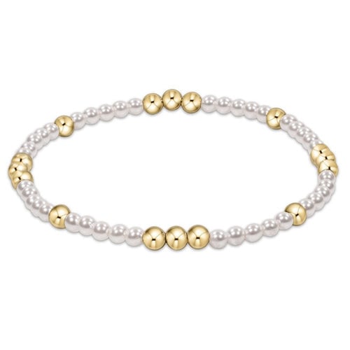 Pearl 3mm Worthy Bracelet by enewton featuring gold-filled and pearl beads on a stretch cord—elegant, faith-inspired, and stackable; available at Be Charmed
