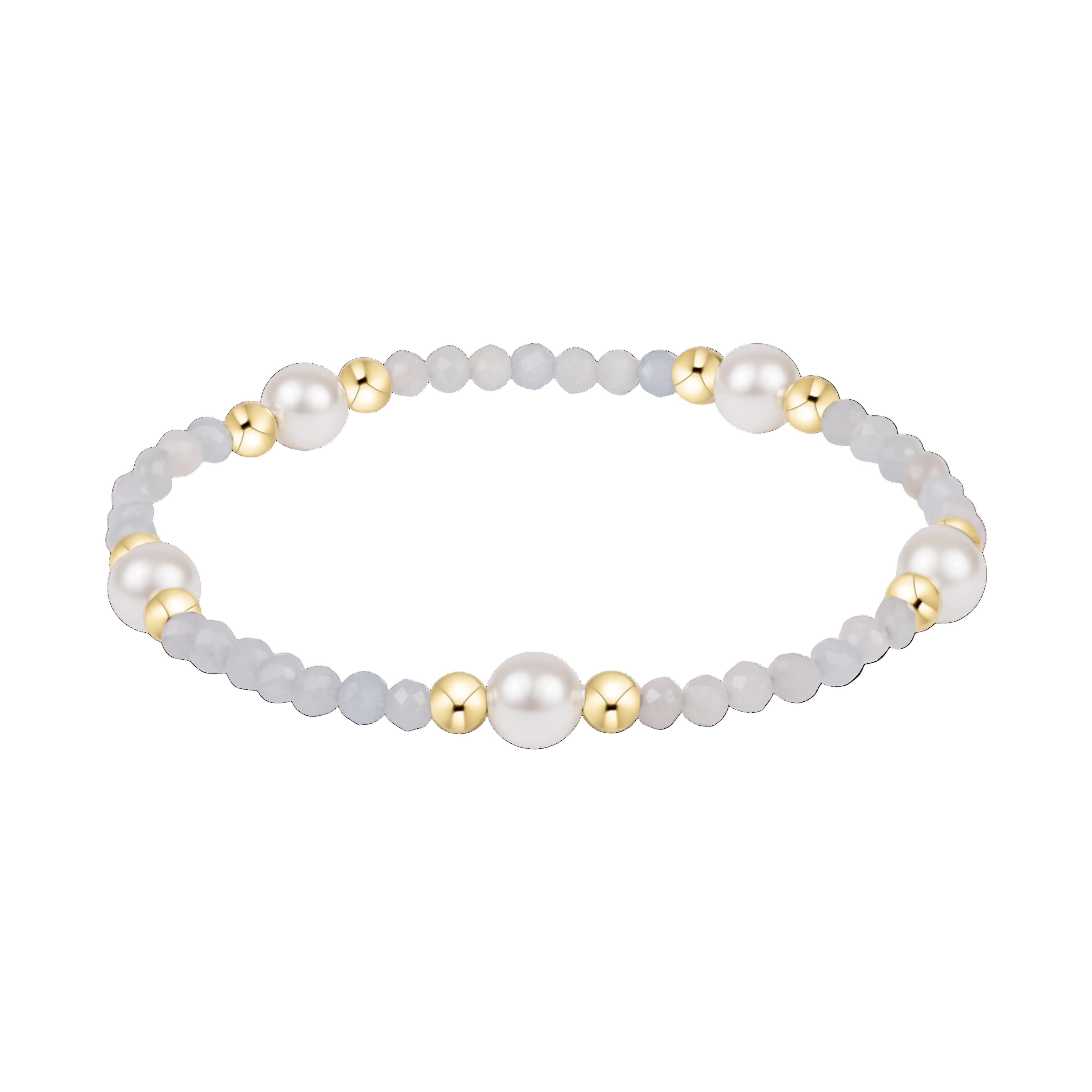 enewton Purpose Pearl 6mm Gem Bracelet with freshwater pearls and aquamarine gemstone accent, stackable stretch bracelet for everyday wear Available at Be Charmed