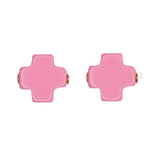 enewton Signature Cross stud earrings in bright pink; lightweight, colorful, and symbolic faith design. Available at Be Charmed.