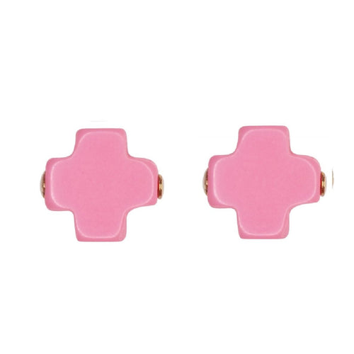 enewton Signature Cross stud earrings in bright pink; lightweight, colorful, and symbolic faith design. Available at Be Charmed.