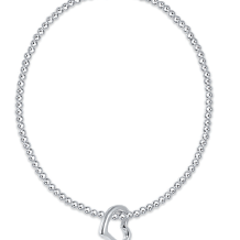 enewton sterling silver 2 mm bead bracelet featuring a small LOVE heart charm, stretch‑fit and stackable. Available at Be Charmed.