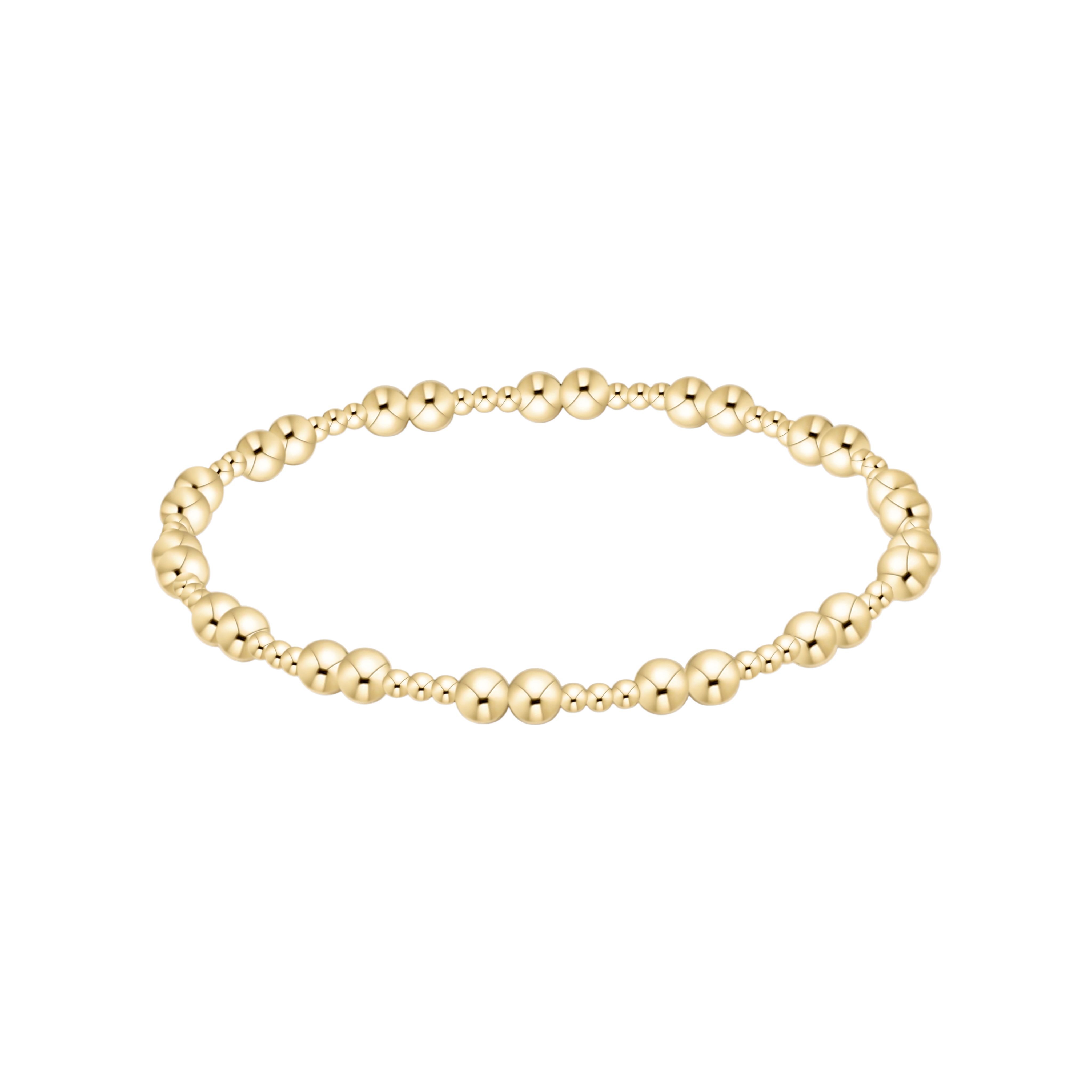 Gold beaded bracelet on a white background. Available at Be Charmed
