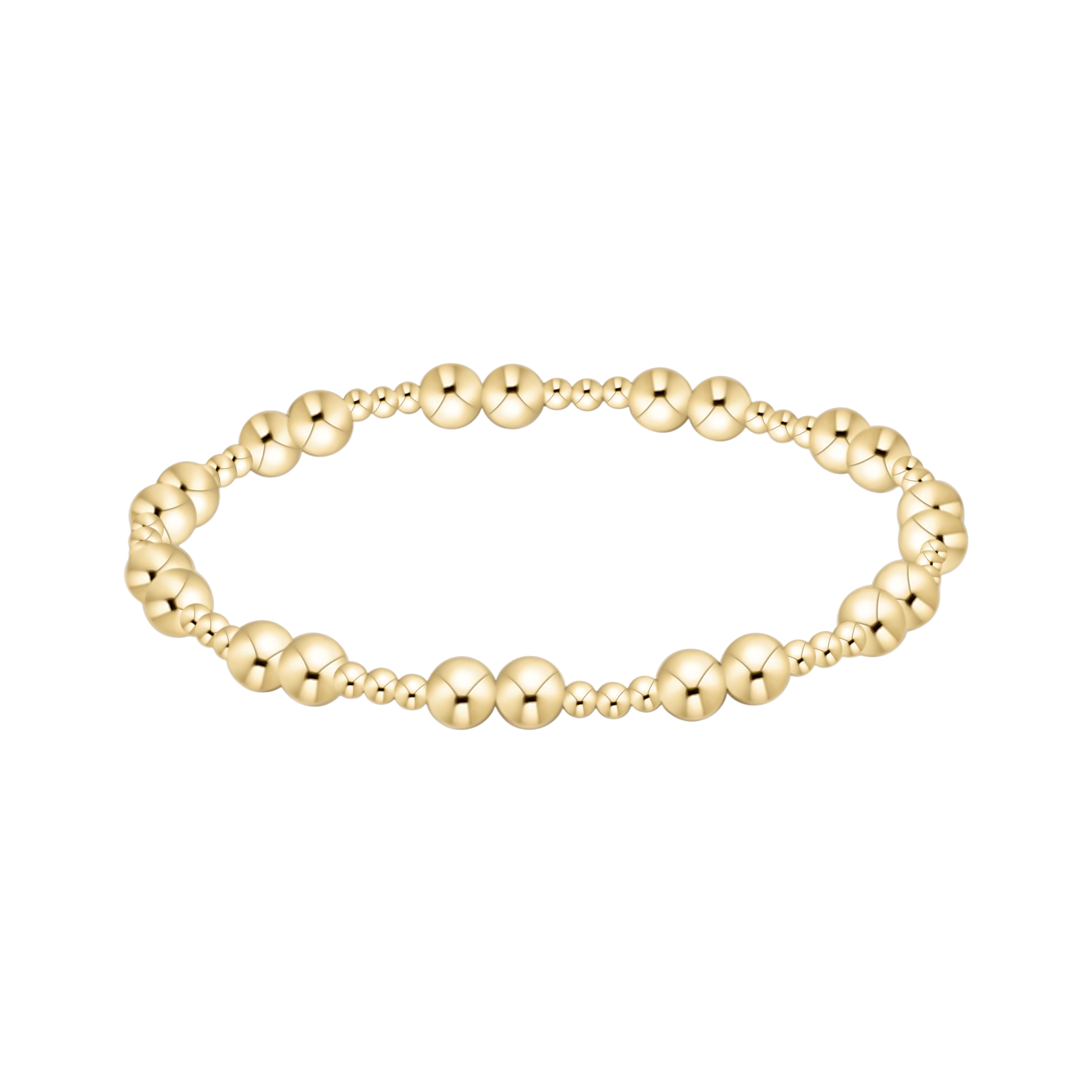 Gold beaded bracelet on a white background. Available at Be Charmed