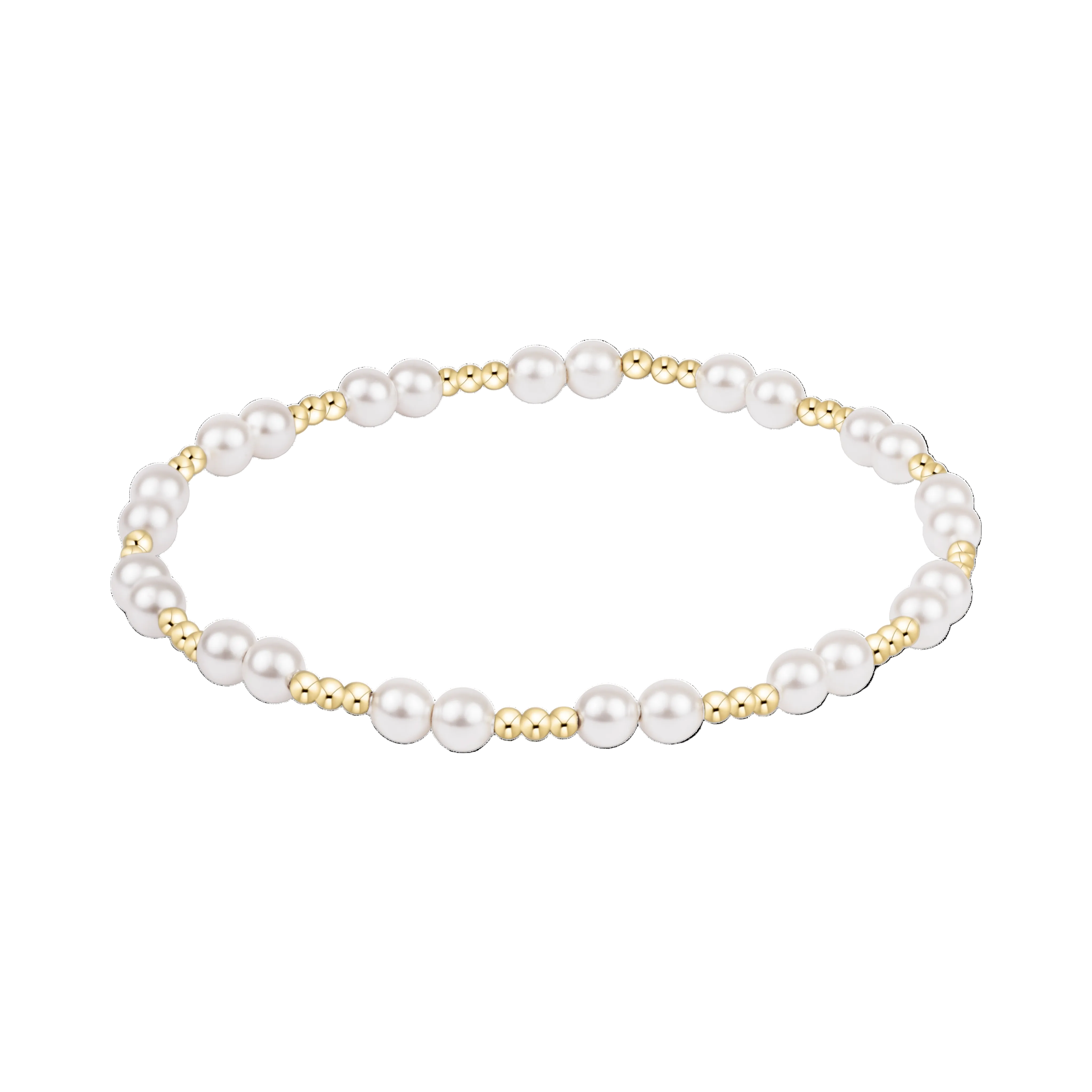 Pearl bracelet with gold accents on a white background. Available at Be Charmed
