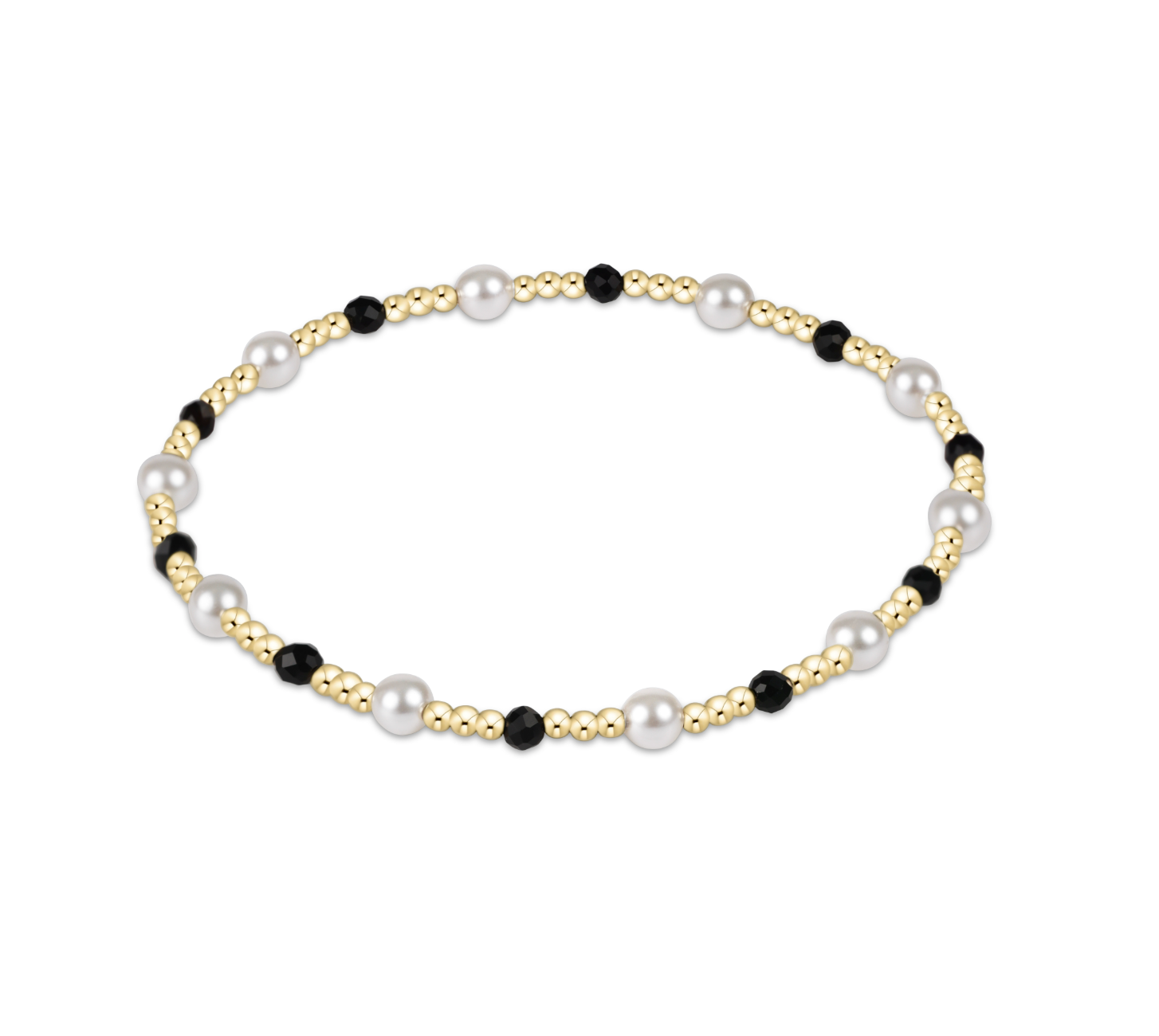 enewton Extends Pearl Sincerity Pattern 4mm Bead Bracelet in Faceted Onyx—extended fit black gemstone stacking bracelet with pearl accents. Available at Be Charmed
