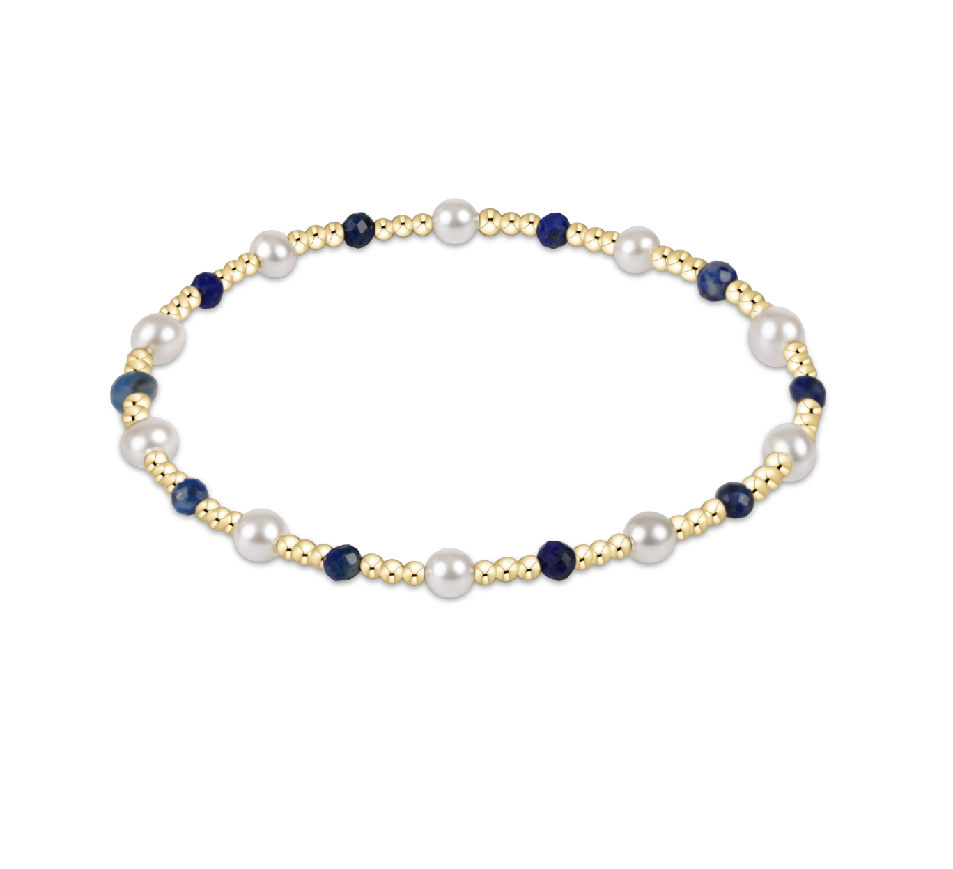 enewton Extends Pearl Sincerity Pattern 4mm Bead Bracelet in Lapis—extended fit blue gemstone stacking bracelet with pearl accents. Available at Be Charmed