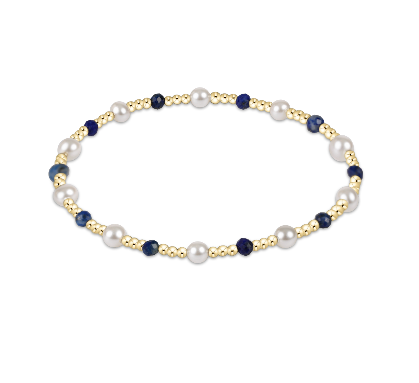 enewton Extends Pearl Sincerity Pattern 4mm Bead Bracelet in Lapis—extended fit blue gemstone stacking bracelet with pearl accents. Available at Be Charmed