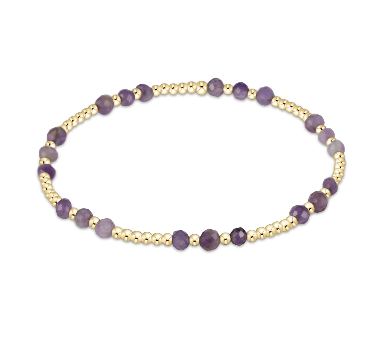 enewton Gemstone Gold Joy Pattern 3mm Bead Bracelet in Amethyst—purple gemstone stacking bracelet with gold accents. Available at Be Charmed
