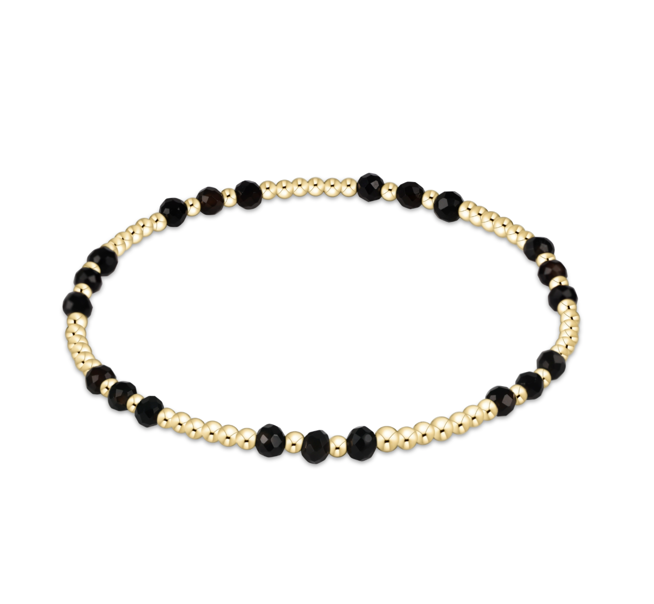 enewton Gemstone Gold Joy Pattern 3mm Bead Bracelet in Faceted Onyx—black gemstone stacking bracelet with gold accents. Available at Be Charmed