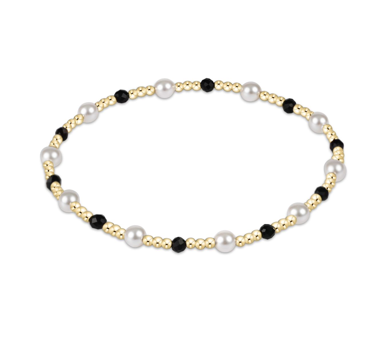 enewton Pearl Sincerity Pattern 4mm Bead Bracelet in Faceted Onyx—black gemstone stacking bracelet with pearl accents. Available at Be Charmed