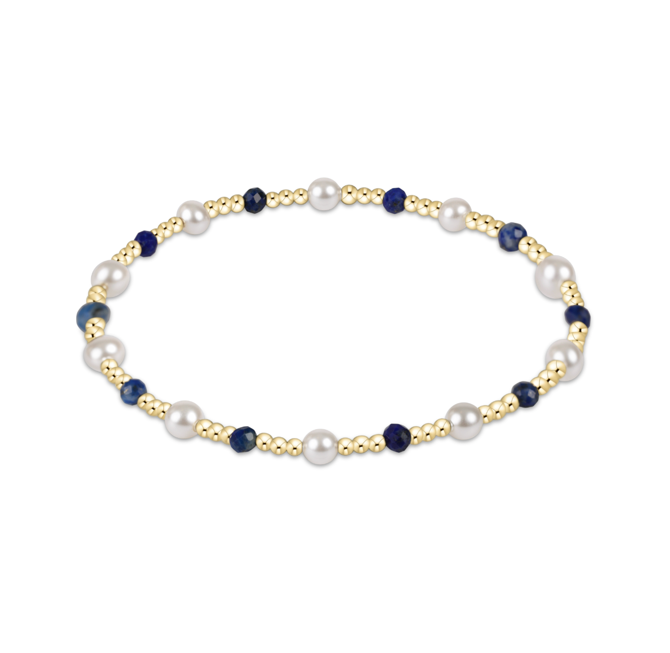 enewton Pearl Sincerity Pattern 4mm Bead Bracelet in Lapis—blue gemstone stacking bracelet with pearl accents. Available at Be Charmed