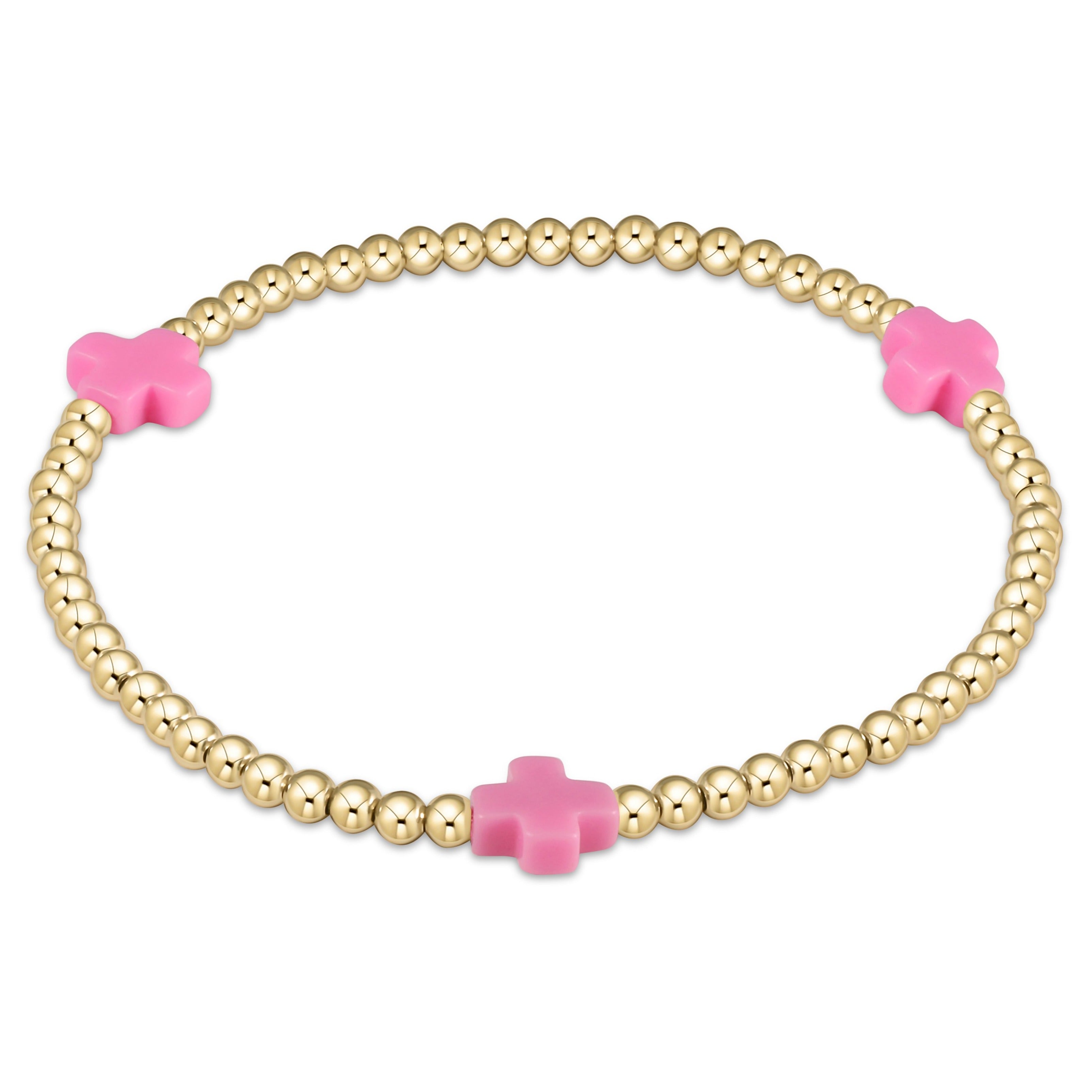 enewton - Bright pink Signature Cross 3 mm Gold Bracelet available at Be Charmed
