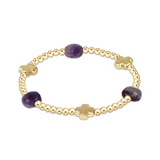 enewton Signature Cross Admire Gold Pattern 3mm Bead Bracelet in Amethyst—faith-inspired gemstone stacking bracelet with gold cross. Available at Be Charmed