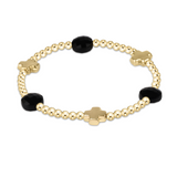 enewton Signature Cross Admire Gold Pattern 3mm Bead Bracelet in Faceted Onyx—faith-inspired black gemstone stacking bracelet with gold cross. Available at Be Charmed