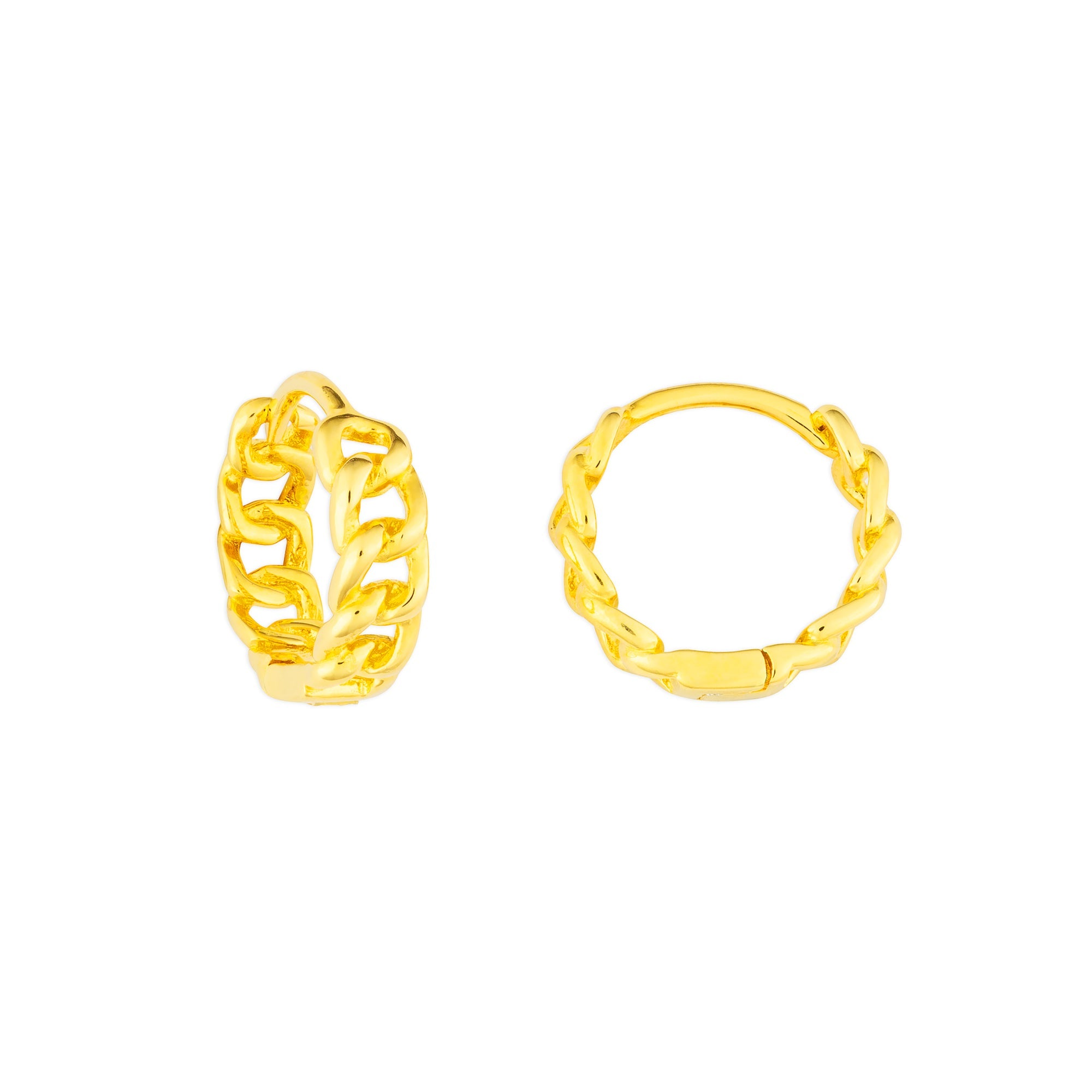 Gold fyb Corinne Huggie Earrings in gold vermeil with a delicate, textured finish. Lightweight hoops perfect for layering or everyday wear. Available at Be Charmed.