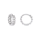 Silver fyb Corinne Huggie Earrings in sterling silver with a delicate, textured finish. Lightweight hoops perfect for layering or everyday wear. Available at Be Charmed.
