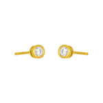 Gold fyb Marisol Bezel Stud Earrings in 3MM size, featuring bezel-set cubic zirconia in gold vermeil. Dainty, elegant studs perfect for layering. Available at Be Charmed.