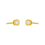 Gold fyb Marisol Bezel Stud Earrings in 3MM size, featuring bezel-set cubic zirconia in gold vermeil. Dainty, elegant studs perfect for layering. Available at Be Charmed.