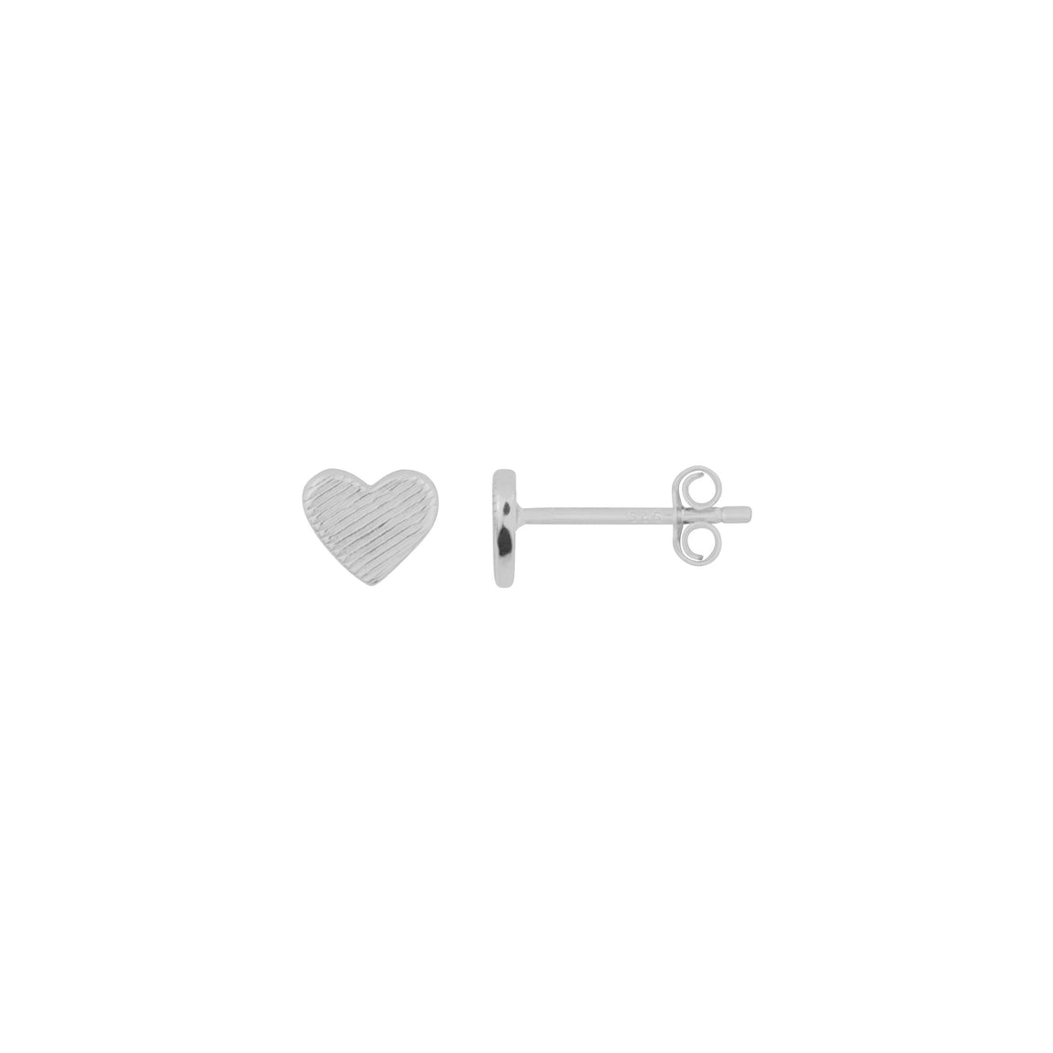 Silver FYB Heart Stud earrings in a on a white background.  Available at Be Charmed