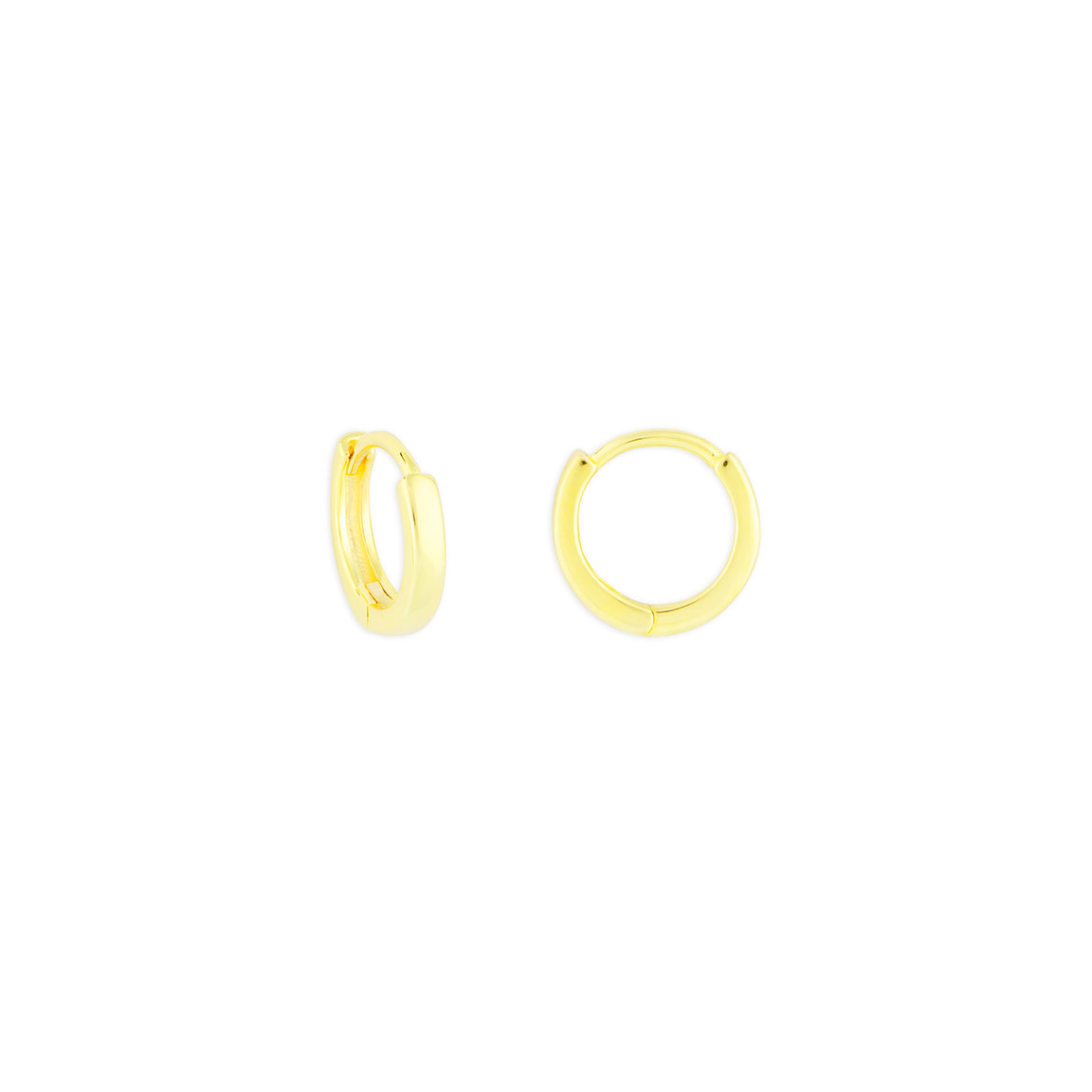 Gold fyb Petite Chloe Huggie Earrings crafted in 18k gold-plated sterling silver with sparkling CZ accents. Dainty hoops for stacking or solo wear. Available at Be Charmed.