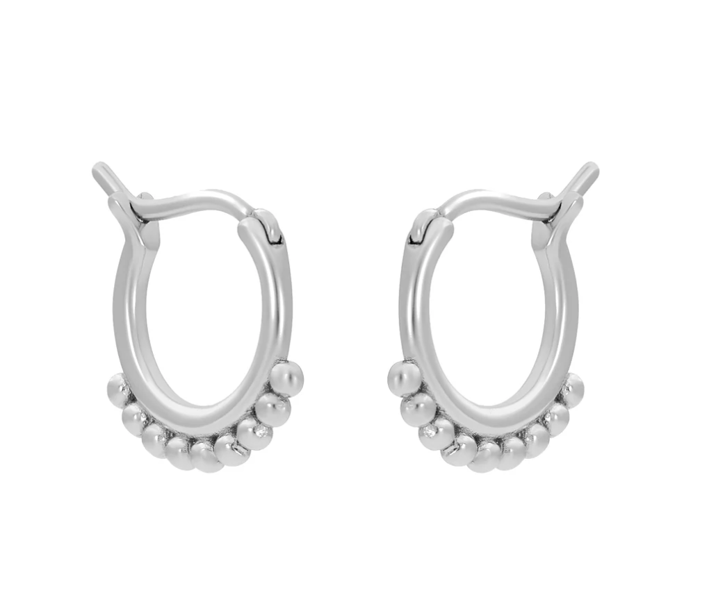 FYB Cosima Huggie earrings in silver available at Be Charmed.