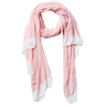 coral and white striped insect shield scarf on a white background. Available at Be Charmed