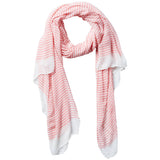 coral and white striped insect shield scarf on a white background. Available at Be Charmed