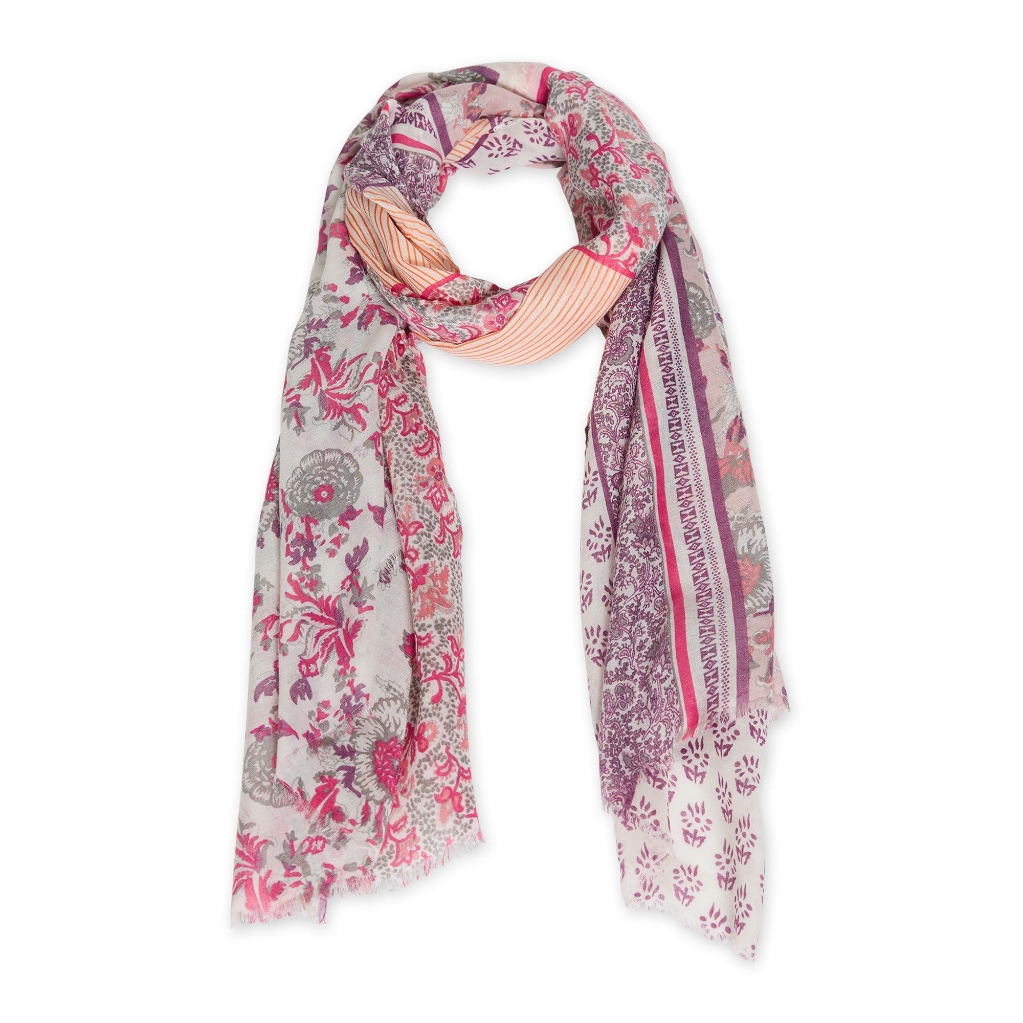 Floral boho insect shield scarf on a white background. Available at be Charmed