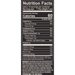 Nutrition facts label on a white background for  Sweet + Savory Sweet Bourbon Grillin Sauce.  Available at Be Charmed
