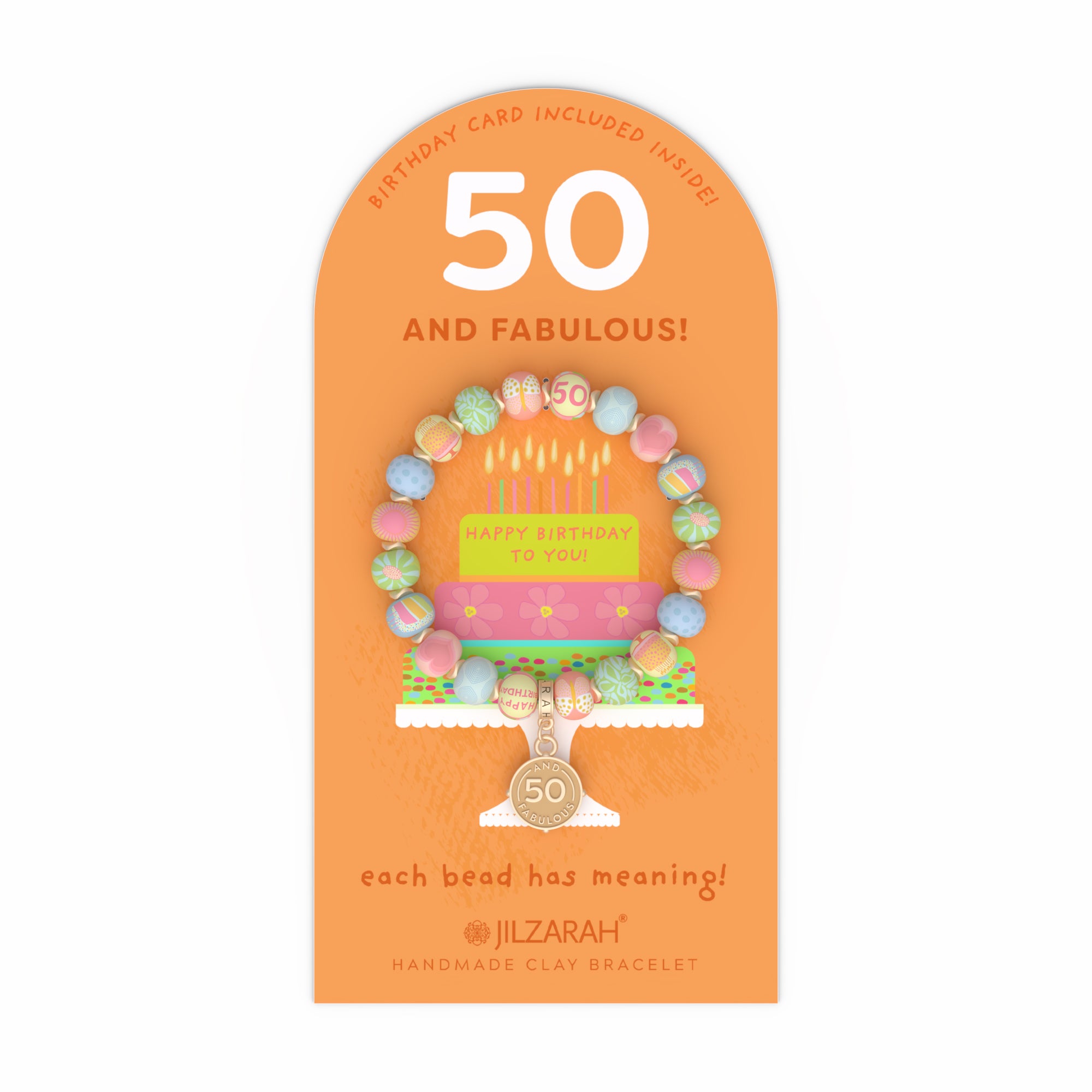Jilzarah 50th Birthday Bracelet – handcrafted colorful bracelet celebrating 50 years. Available at Be Charmed.