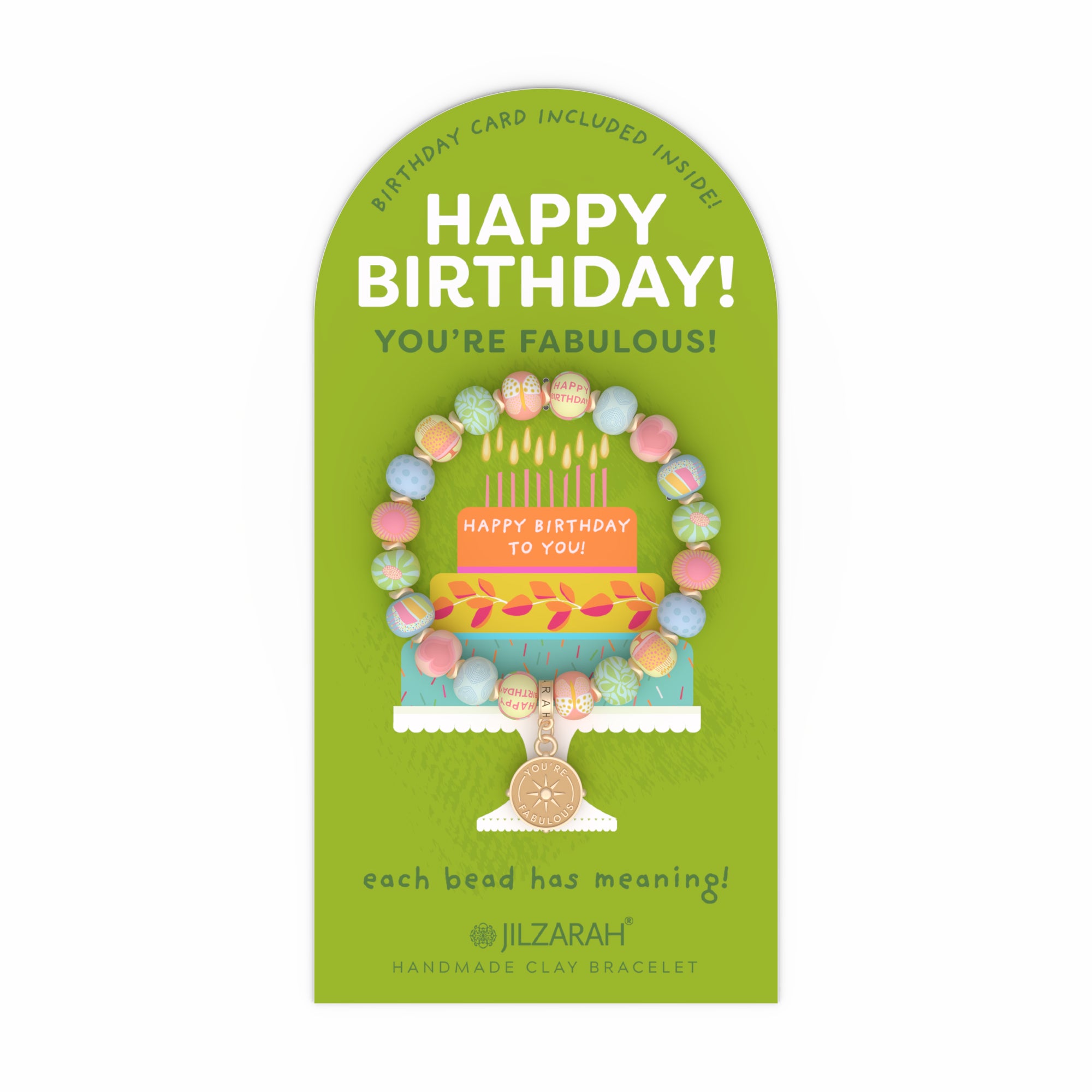 Jilzarah colorful bracelet and 'Happy Birthday' message on a white background