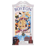 Decorative bracelet with a map of Boston and various landmarks on a white background. Jilzarah Places We Love Bracelet – Boston edition with handcrafted clay beads. Available at Be Charmed.