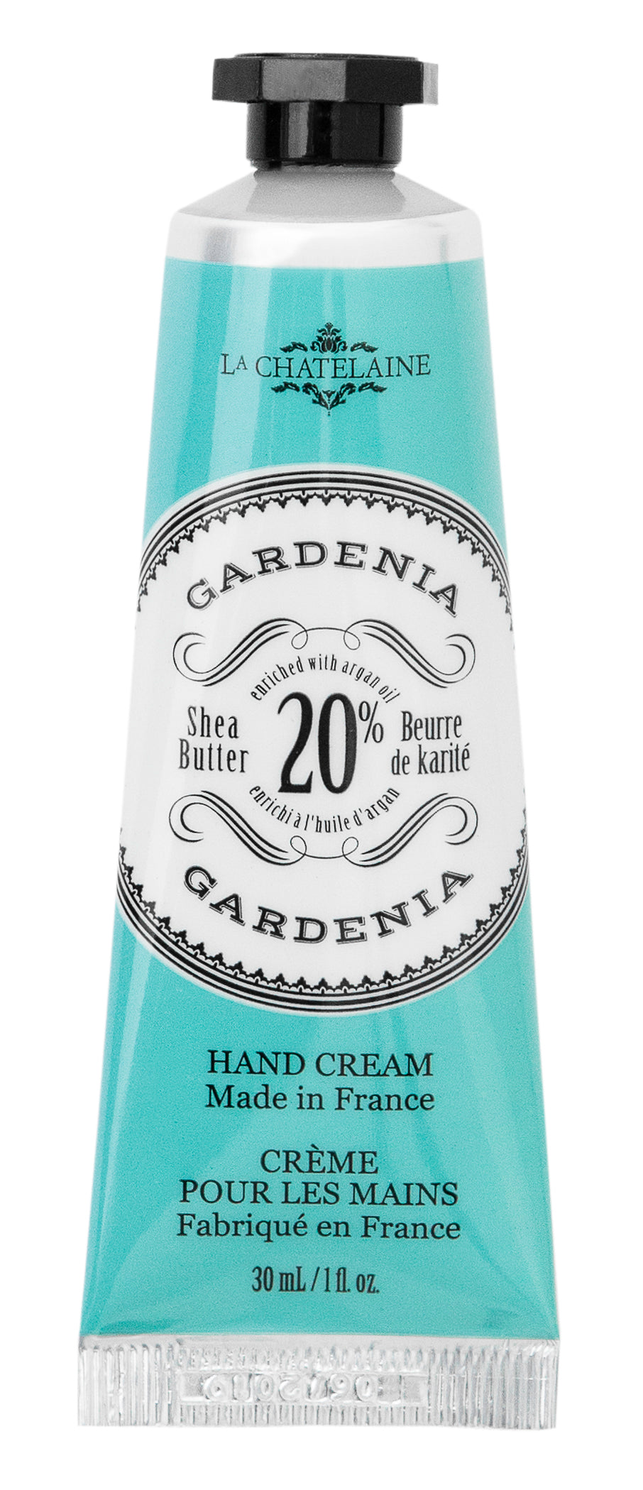 Hand cream tube labeled 'Gardenia' with branding and product details. Available at Be Charmed
