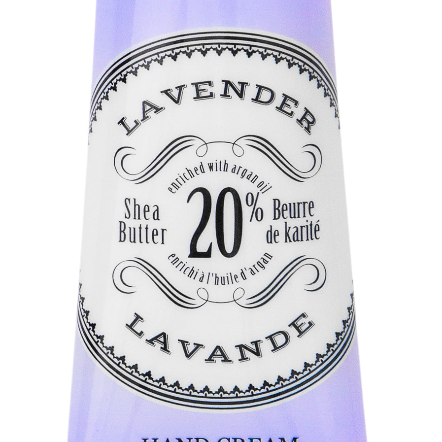 Lavender hand cream tube with branding on a white background. Available at Be Charmed