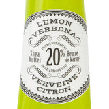 Hand cream tube labeled 'Lemon Verbena' with branding on a white background. Available at Be Charmed