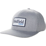 Gray cap with 'Medfield 02052' logo on a white background. Available at Be Charmed