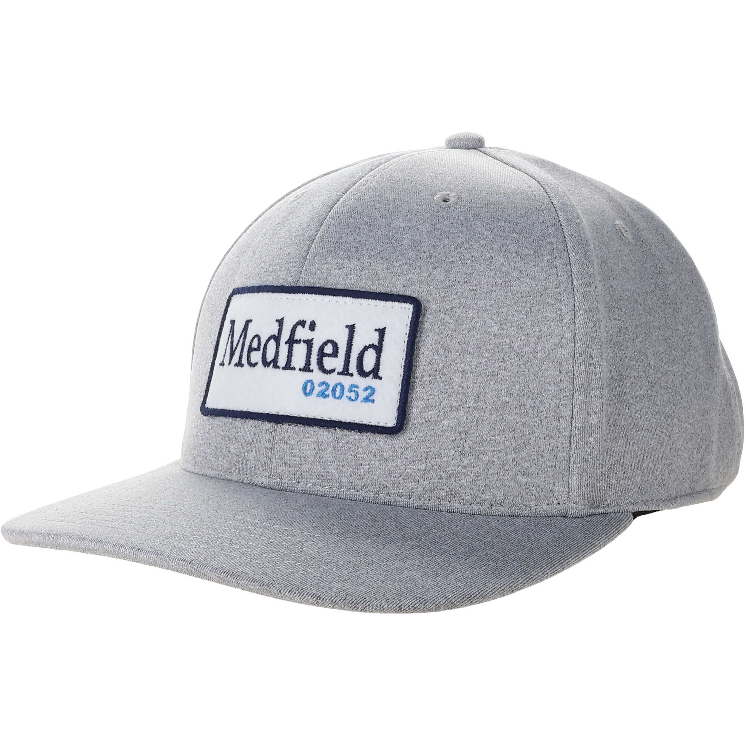 Gray cap with 'Medfield 02052' logo on a white background. Available at Be Charmed