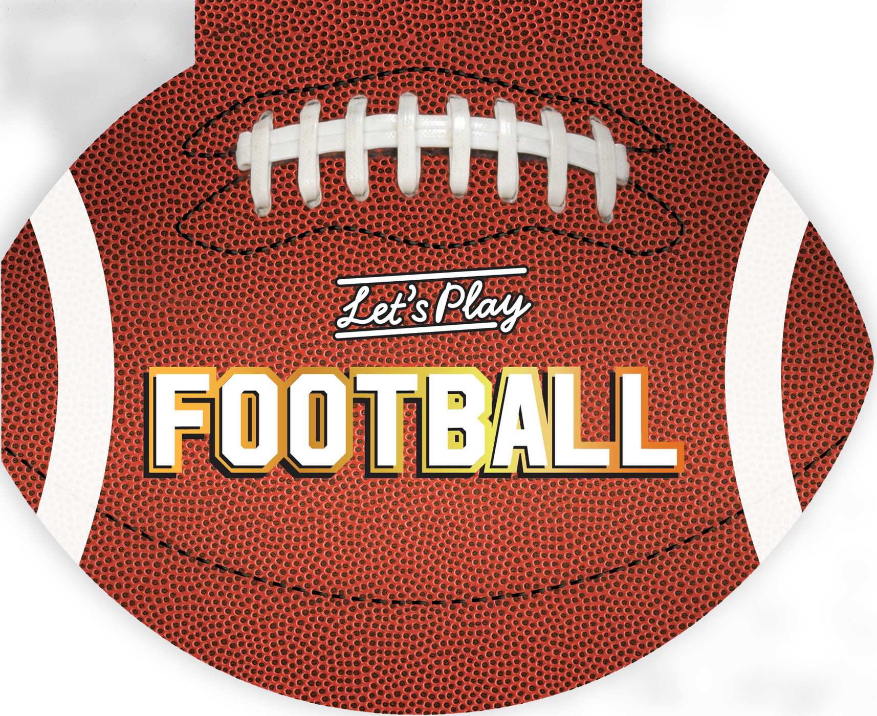 Football-shaped kids book with 'Let's Play Football' text. Available at Be Charmed