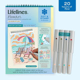 Lifelines Day at the Beach FlowArt Dot-By-Letter meditative art pad featuring guided letter keys and colorful markers available at Be Charmed